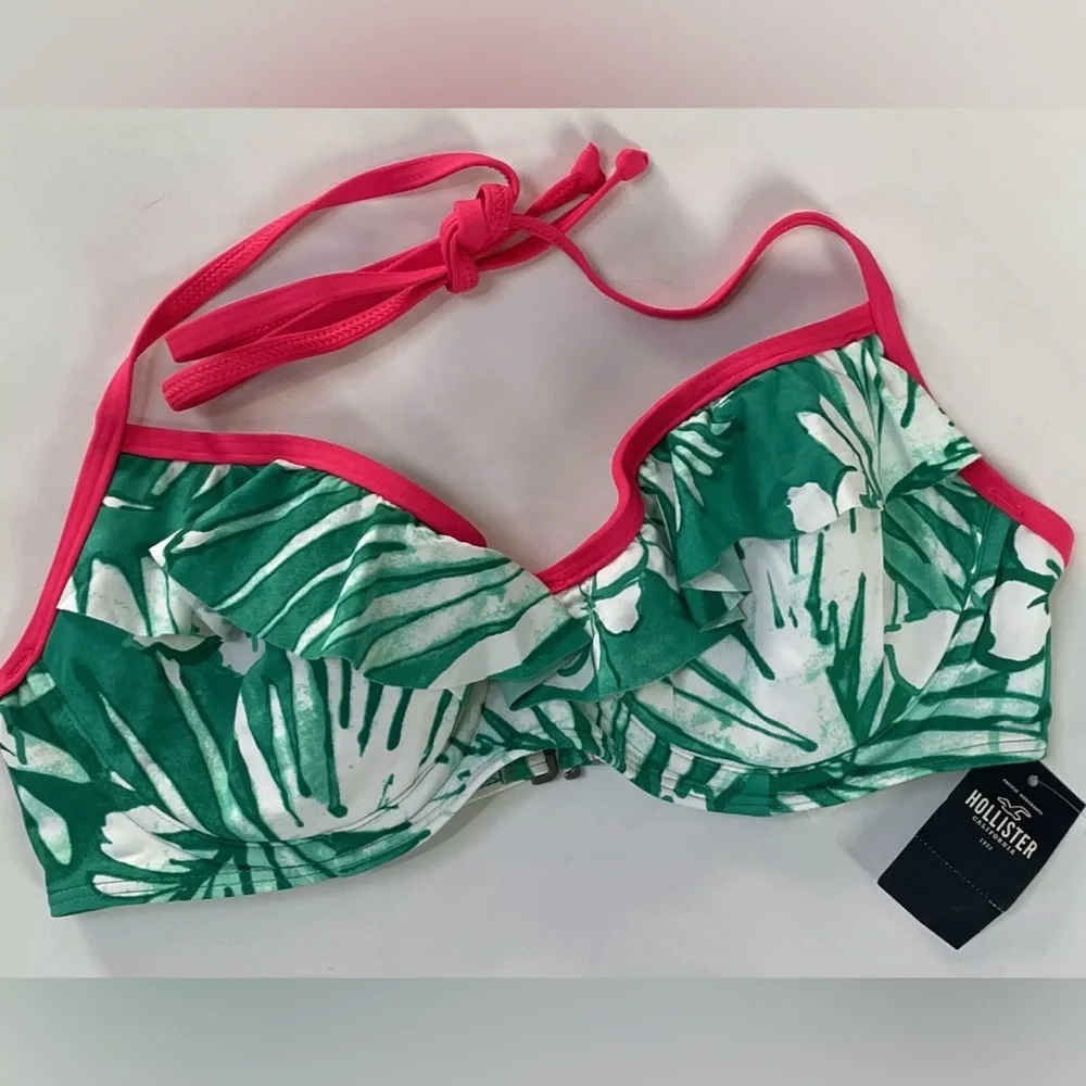 HOLLISTER Green White & Pink Tropical Print 3 Pc Mix/Match Bikini Swim Med NWT - Picture 4 of 5